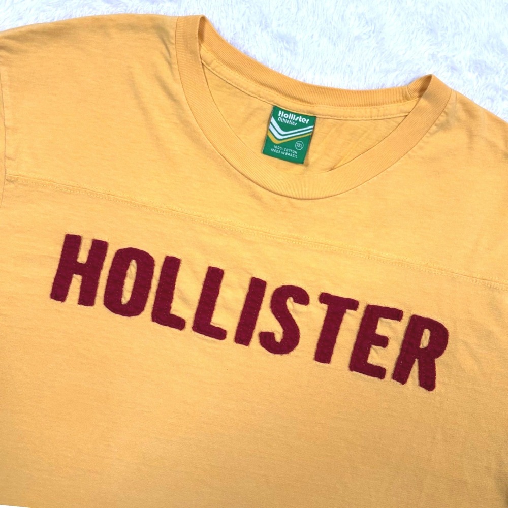VTG Y2K Hollister T-Shirt Men XXL (FIT L) Yellow 3D Spell Out Boxy Short Sleeve